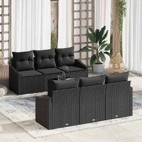 Garden Sofa Set with Cushion Manual 7 pcs Black 55 x 55 x 37 cm