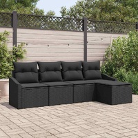 Garden Dining Set 5 pcs Black Poly Rattan, Powder-Coated Steel