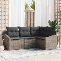 Garden Dining Set 4 pcs Grey Poly Rattan, Powder-Coated Steel