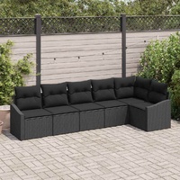Garden Dining Set 6 pcs Black Poly Rattan, Powder-Coated Steel