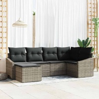 Garden Dining Set 6 pcs Grey Poly Rattan, Powder-Coated Steel