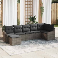 Garden Dining Set 7 pcs Grey Poly Rattan, Powder-Coated Steel