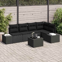 Garden Sofa Set 6 pcs Black Poly Rattan, Powder-Coated Steel