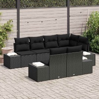 Garden Sofa Set 7 pcs Black Poly Rattan, Powder-Coated Steel