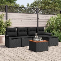 Garden Sofa Set with Storage 6 pcs Black Poly Rattan