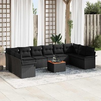 Garden Sofa Set with Cushion 11 pcs Black 55 x 55 x 37 cm