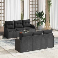 Garden Sofa Set with Storage 7 pcs Black Poly Rattan