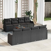 Garden Sofa Set with Storage 9 pcs Black Poly Rattan