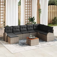 Garden Sofa Set with Storage 9 pcs Grey Poly Rattan