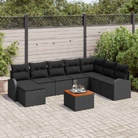 Garden Sofa Set with Storage 9 pcs Black Poly Rattan