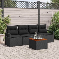 Garden Sofa Set with Storage 5 pcs Black Poly Rattan