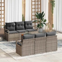 Garden Sofa Set with Storage 7 pcs Grey Poly Rattan