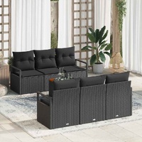 Garden Sofa Set with Storage 7 pcs Black Poly Rattan