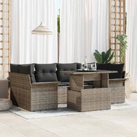 Garden Sofa Set with Cushion 7 pcs Grey Poly rattan