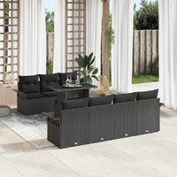 Garden Sofa Set with Cushion 8 pcs Black Poly Rattan