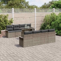 Garden Sofa Set with Cushion 9 pcs Grey Poly Rattan