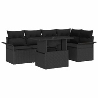 Garden Sofa Set with Cushion 6 pcs Black Poly Rattan