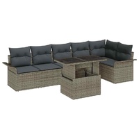 Garden Sofa Set with Cushion 7 pcs Grey Poly rattan