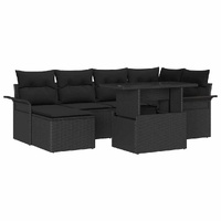 Garden Sofa Set with Cushion 7 pcs Black Poly rattan