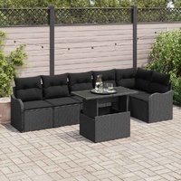 Garden Sofa Set with Cushion Manual 7 pcs Black Poly Rattan