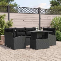 Garden Sofa Set with Cushion Manual 7 pcs Black Poly Rattan