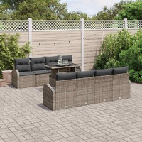 Garden Sofa Set with Cushion Manual 9 pcs Grey Poly Rattan