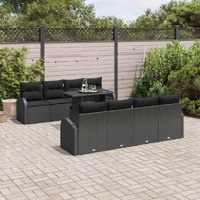 Garden Sofa Set with Cushion Manual 9 pcs Black Poly Rattan