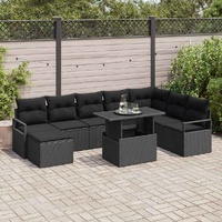 Garden Sofa Set with Storage 9 pcs Black Poly rattan