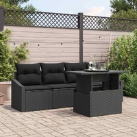Garden Sofa Set with Storage 5 pcs Black Poly rattan