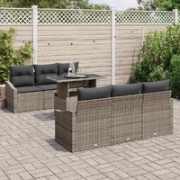Garden Sofa Set with Storage 7 pcs Grey Poly rattan