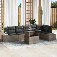 Garden Sofa Set with Storage 7 pcs Grey Poly rattan