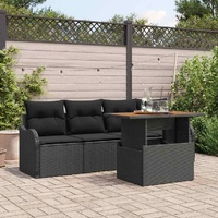 Garden Sofa Set with Storage 5 pcs Black Poly rattan