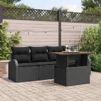 Garden Sofa Set with Storage 5 pcs Black Poly rattan