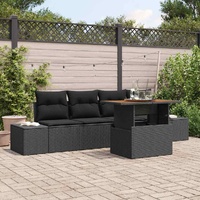 Garden Sofa Set with Storage 5 pcs Black Poly rattan