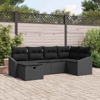 Garden Sofa Set 6 pcs Black Poly Rattan, Powder-Coated Steel