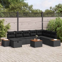 Garden Sofa Set with Cushion 9 pcs Black Poly rattan