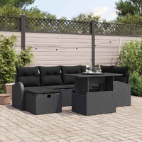 Garden Sofa Set with Cushion 7 pcs Black Poly rattan