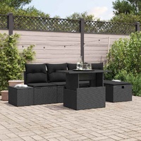 Garden Sofa Set with Cushion 6 pcs Black PE Rattan