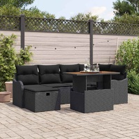 Garden Sofa Set with Cushion 7 pcs Black Poly Rattan