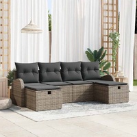 Garden Sofa Set with Cushion 6 pcs Grey Poly Rattan