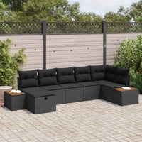 Garden Sofa Set with Pillow 7 pcs Black Poly rattan