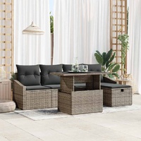 Garden Sofa Set Height-Adjustable 6 pcs Grey Poly Rattan
