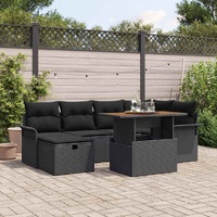Garden Sofa Set Height-Adjustable 7 pcs Black Poly Rattan