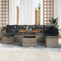 Garden Sofa Set Height-Adjustable 9 pcs Grey Poly Rattan