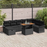 Garden Sofa Set Height-Adjustable 9 pcs Black Poly Rattan