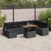 Garden Sofa Set Height-Adjustable 9 pcs Black Poly Rattan