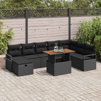 Garden Sofa Set Height-Adjustable 9 pcs Black Poly Rattan