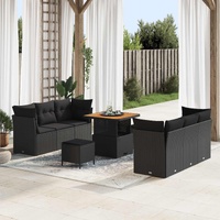 Garden Sofa Set Height-Adjustable 9 pcs Black Poly Rattan