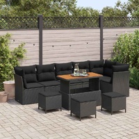 Garden Sofa Set Height-Adjustable 10 pcs Black Poly Rattan