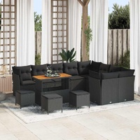 Garden Sofa Set Height-Adjustable 13 pcs Black Poly Rattan